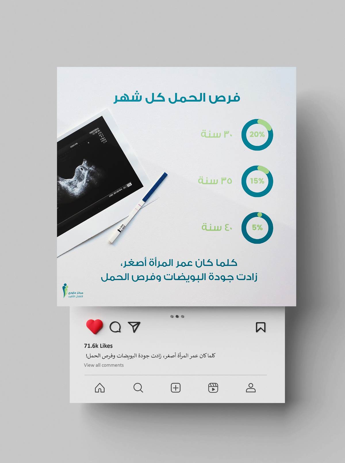 Second portrait Instagram feed post creative in Arabic for Azoury IVF Clinic, patient-education series, Lebanon and Iraq.