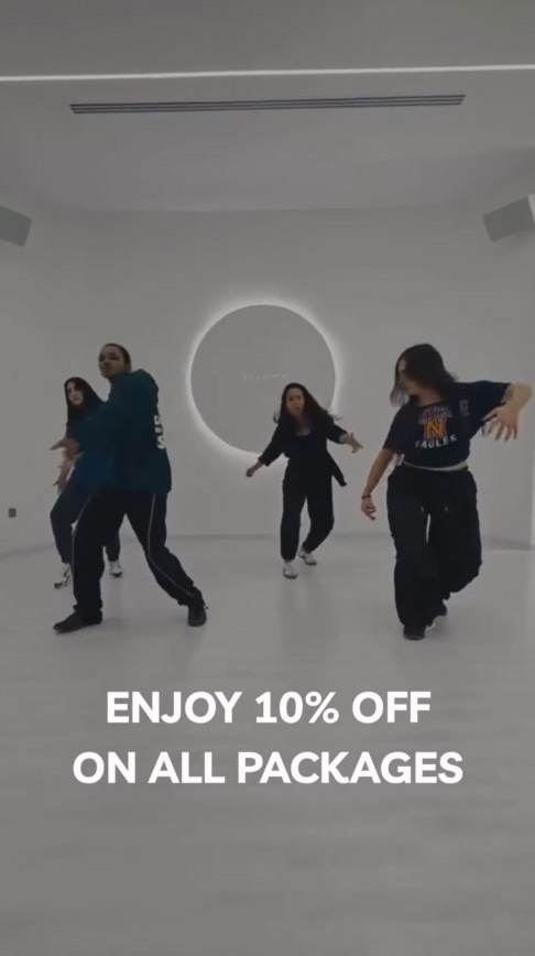 Instagram post for The Dance Studio, Saudi Arabia, reading 'Enjoy 10% off on all packages' over dancers.