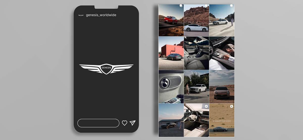 Genesis Instagram profile and vehicle feed grid produced for GCC markets.